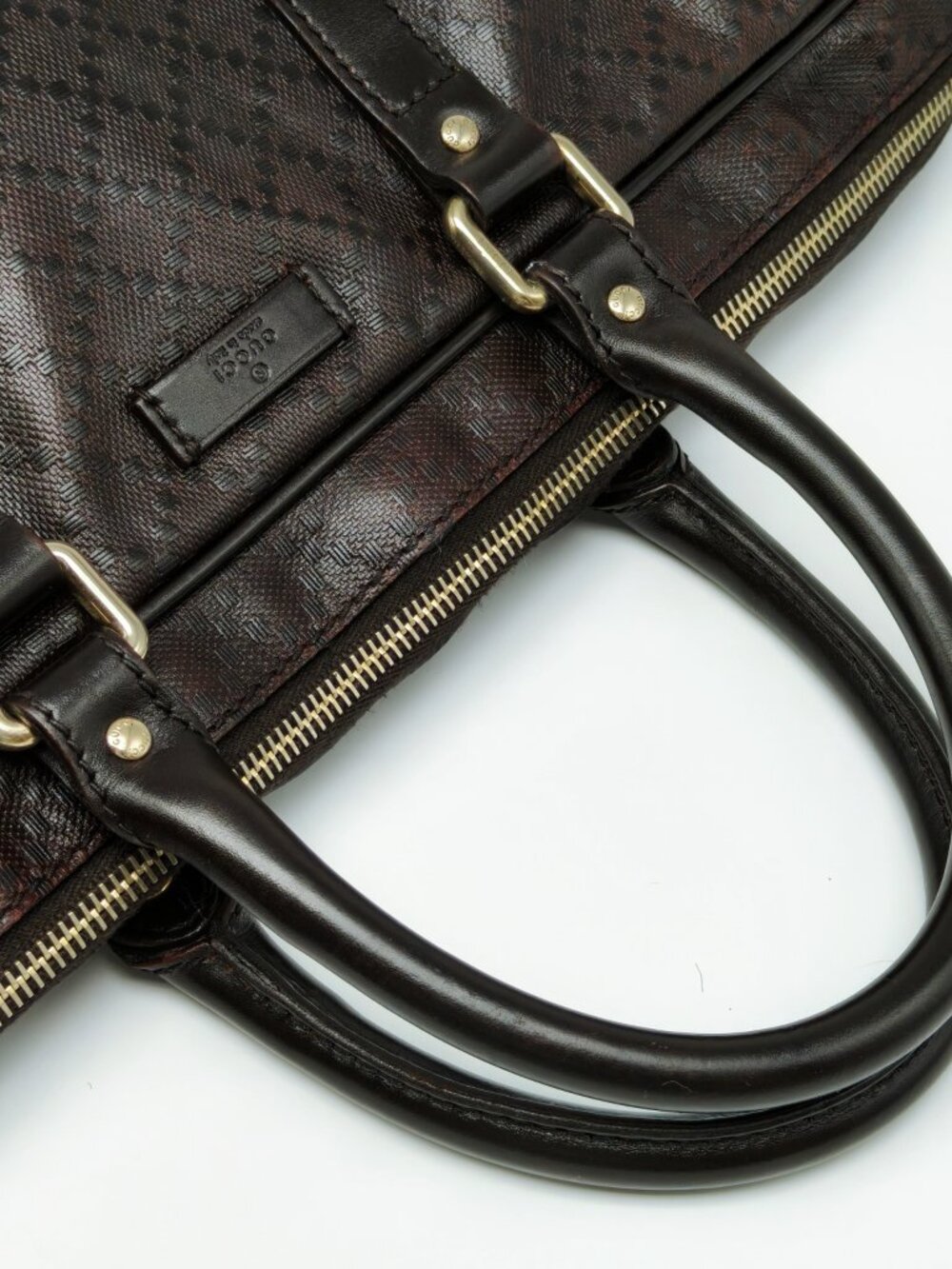 Gucci Brown GG Monogram Briefcase Handbag Top Handle - Picture 5 of 15